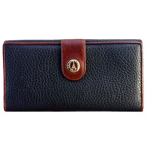LA TOUR EIFFEL Vintage Bifold Pebbled Leather Wallet Black Tan 7.25x4x0.5"